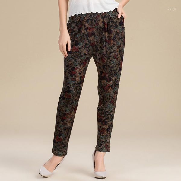 

summer silk printed harun pants women's pants mulberry silk knitting casual slacks large women's leggings 10261, Black;white