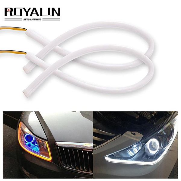 

royalin led flexible strip light car drl turn signal lamps white amber flowing bar silicone waterproof daytime running light