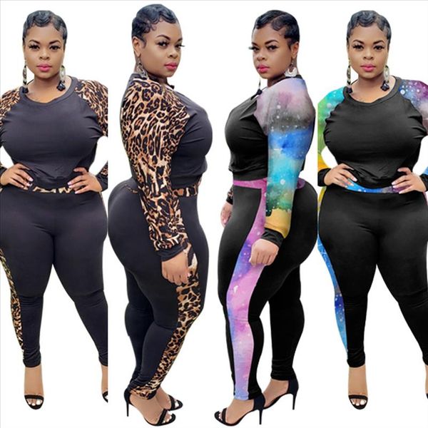 

plus size xl 5xl women tie dye leopard sweatshirt jogger pants active wear tracksuit two piece matching fitness outfit, Gray