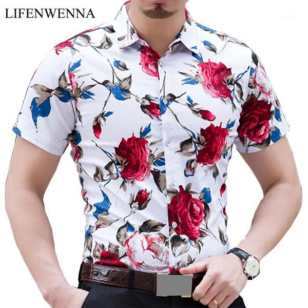 

men's casual shirts -7xl summer fashion mens shirt slim fit short sleeve floral clothing trend plus size flower shirts1, White;black