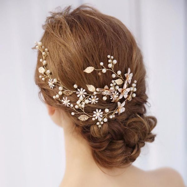 

жемчужный горный хрусталь цветок невесты повязка повязки свадьбы свадебные волосы ювелирные изделия золотые листья со стразами цветочные вол, Slivery;golden