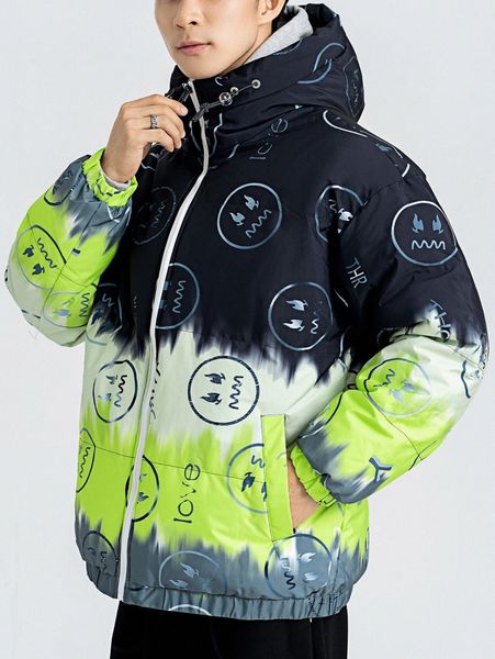 

men colorblock zip up drawstring hooded puffer coat e99t#, Black;brown