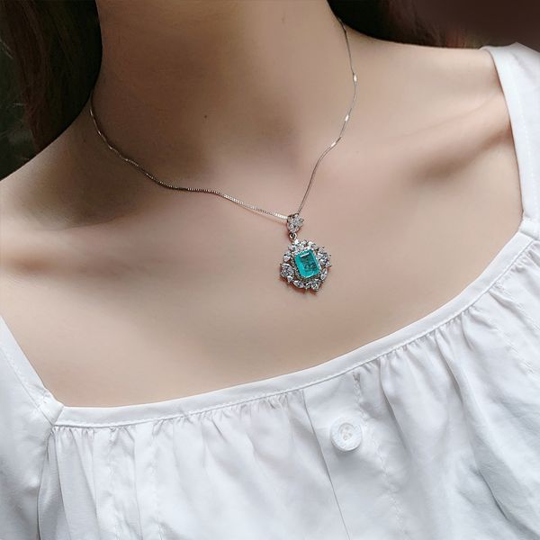 

wong rain 925 sterling silver created moissanite paraiba tourmaline gemstone wedding pendent necklace fine jewelry wholesale q1219, Golden;silver