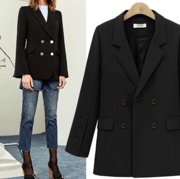 

womens blazer casual spring and autumn new loose womens coat double-breasted jackets1, White;black