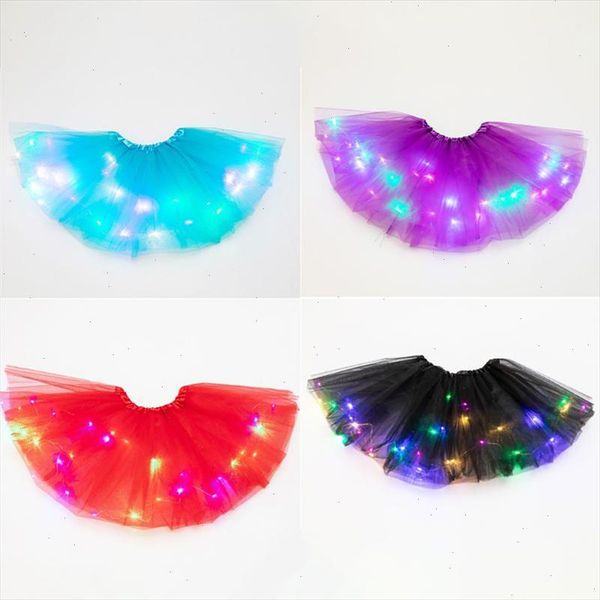 

women girls neon led dance tutu skirt pleated layered tulle light up short dress drop shipping, Black