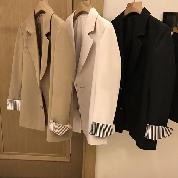 

patchwork women's jacket blazer button pocket notched long sleeve suit for women 2020 autumn winter korean elegant coat femme, White;black