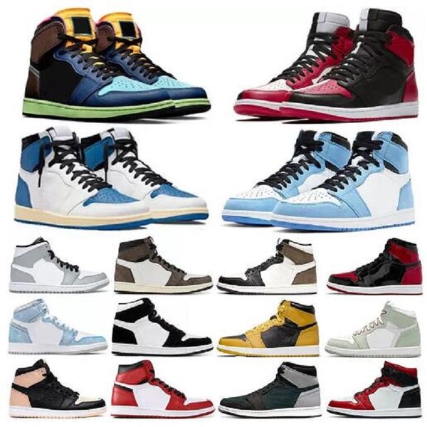 

jumpman 1 basketball shoes og high 1s unc patent leather hyper royal mocha homage to university blue sport designer sneakers trainers 36-48