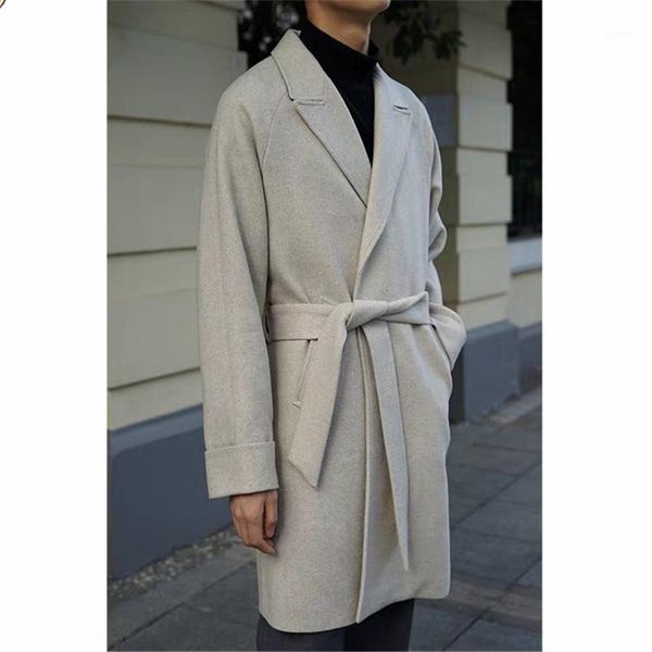 

solid woolen overcoat england style custom men's loose double breasted warm long-length trench coat male thick jacket1, Black