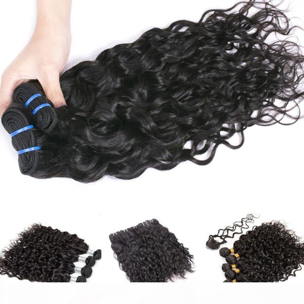 

brazilian indian hair weave natural wave water wave 100% unprocessed virgin hair 3 bundles remy human hair extensions, Black