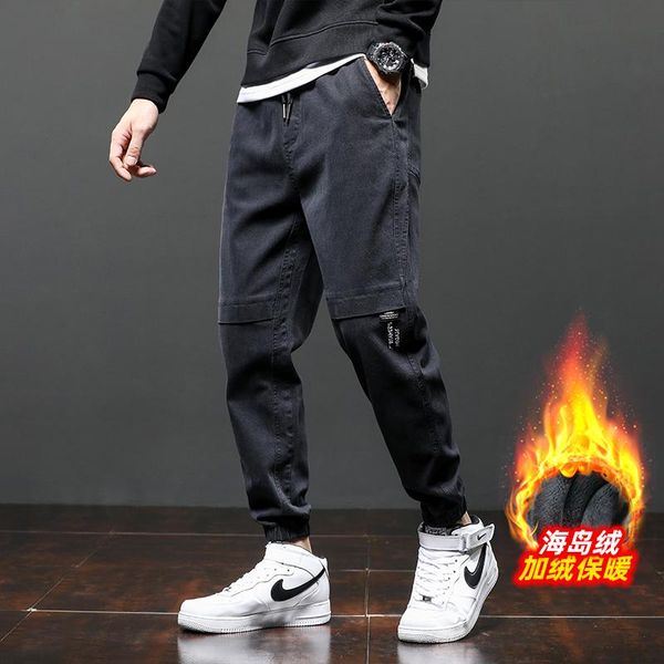 

men's pants casual men autumn winter sports baggy fashion tide plus velvet thick cargo pantalon homme clothing bc50xxk, Black