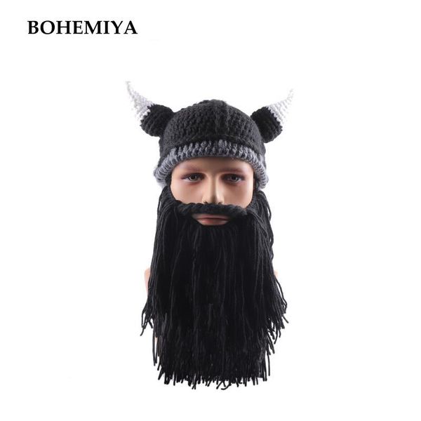 

creative horn beard hat handmade knitted men's warm winter hats halloween and christmas mask cosplay funny caps h8