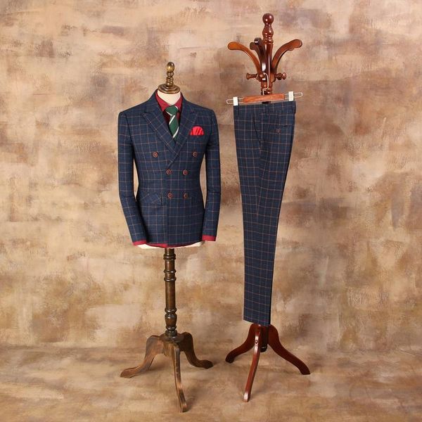 

mens fashion autumn and winter slim blue plaid double breasted suit jacket male wedding casual blazer for business wear cbwt072b1, White;black