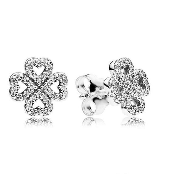 

women's authentic 925 silver love heart stud earrings for pandora cz cd diamond wedding jewelry earring with original box, Golden;silver