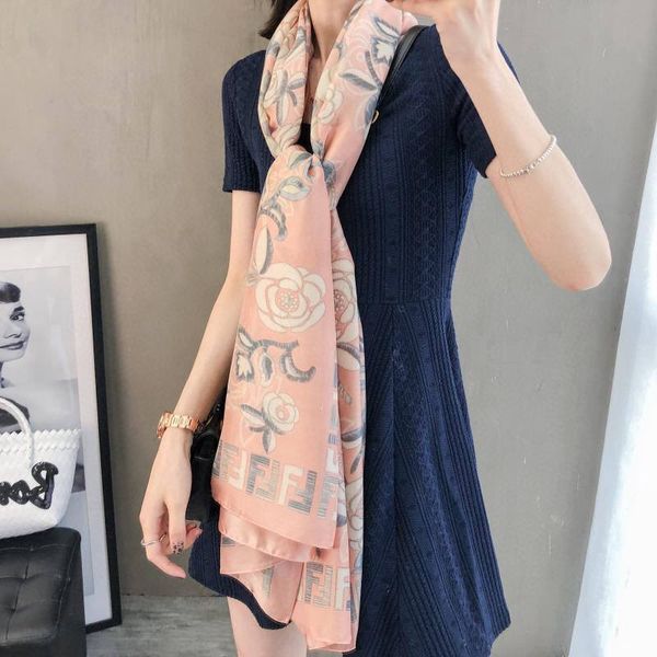 

new designer silk scarf women luxury four seasons shawl scarf brand scarves 2020ss6666, Blue;gray