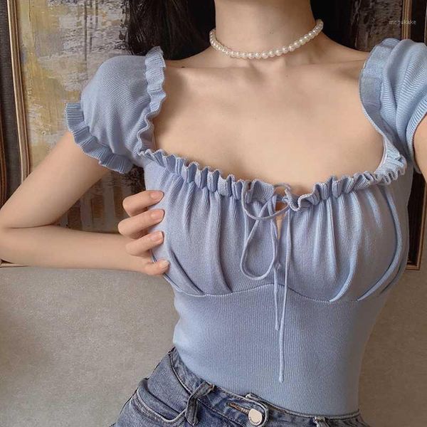 

summer thin puff sleeve crop hollow out sweaters and pullovers female solid women's clothing knitted slim ulzzang1, White;black