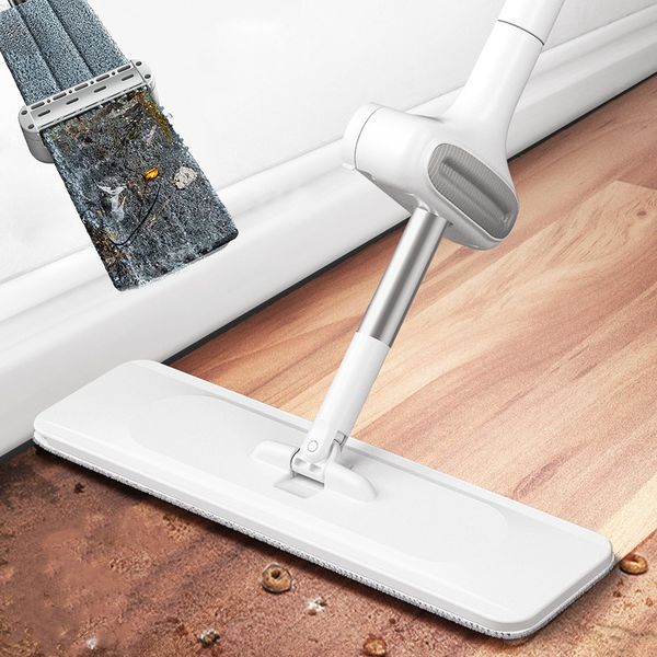 

flat mop with 3pcs reusable microfiber pads hand-wash squeeze floor mops household cleaning tools