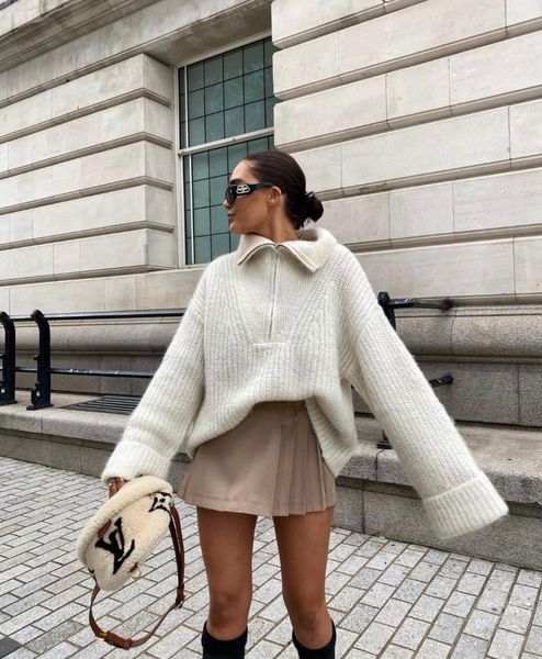

2021 women winter sweaters long sleeve turndown collar knitwear solid warm chic cardigan vintage female retro harajuku, White
