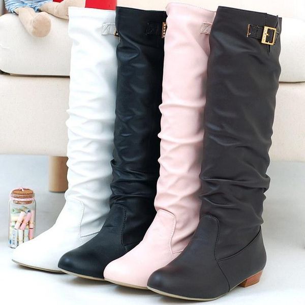 

2020 new low heel buckle high knight boots, Black