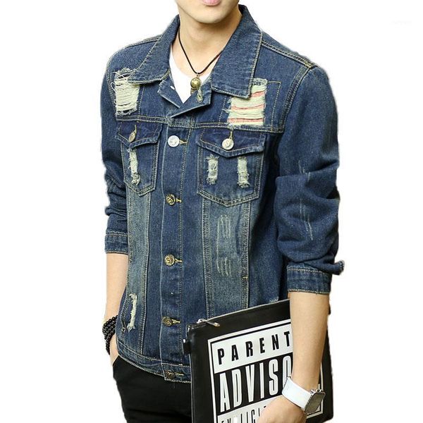 

personality hole denim jacket men autumn bomber jacket autumn male scratched jean jackets casual washed fashion cowboy slim1, Black;brown