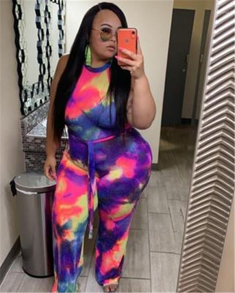 

tie dye halter rompers fashion trend sleeveless round neck jumpsuits designer summer female playsuit loose plus size rompers women, Black;white