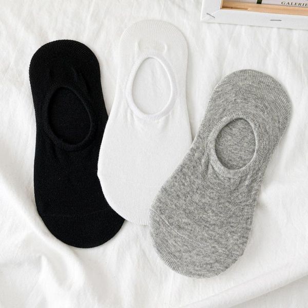 

3 pairs cotton invisible casual summer boat no show socks non-slip women black white men short low cut slippers silicone socks
