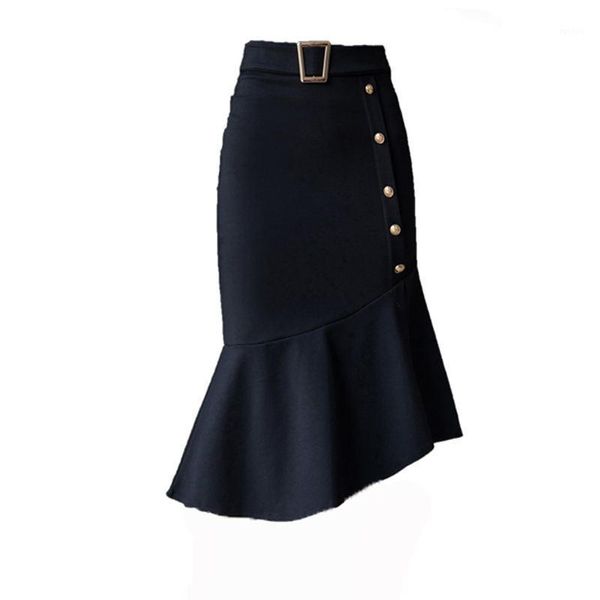 

plus size ruffles skirts womens 2020 fashion high waist skirt red saias feminina office ladies black button pencil skirt1