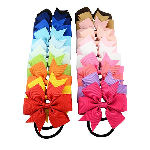 

40pcs/lot 3 inch sweet solid ribbon bows kids elastics hair rope hair ties headwear kids hair accessories 610 lj201226, Slivery;white