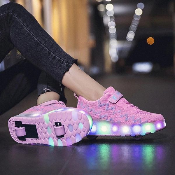 

Boy Girl Roller Skate Shoes for Kids LED Lighted Wheels Sneakers with on 2 Wheels Children Glowing Roller Skating Sneakers Shoes #BI6x