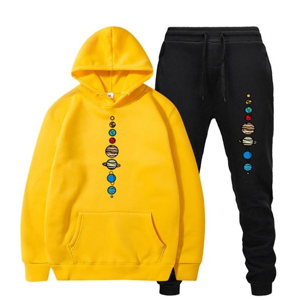 

men's sets hoodies+pants planets colour print autumn winter fleece sweatshirt sweatpants fashion suits male sweatsuit tracksuit, Gray