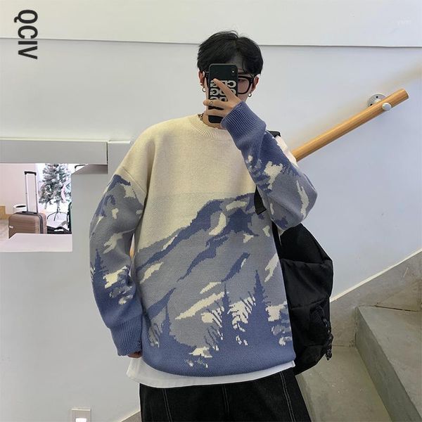 

sweater men streetwear mountain tree pattern hip hop autumn new pullover spandex o-neck oversize couple casual men's sweaters1, White;black