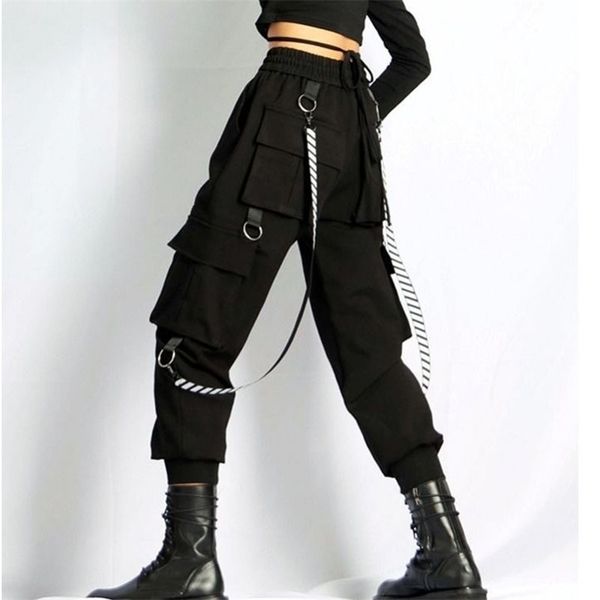 

fashion women ankle-length harem pants female casual high waist drawstring cargo pants ladies plus size loose trousers lj201130, Black;white