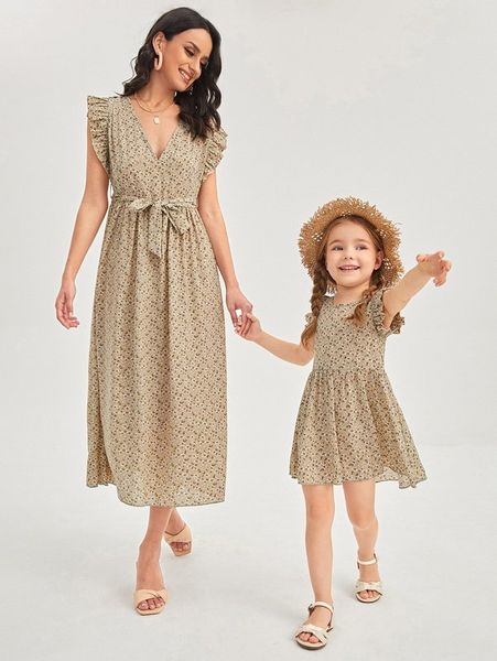 

toddler girls 1pc ditsy floral flutter sleeve dress she, Red;yellow