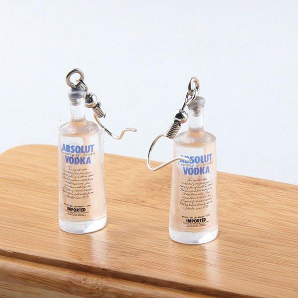 

dangle & chandelier handmade creative cool vodka bottle drop earrings funny drinking style cartoon transparent for women girl, Silver