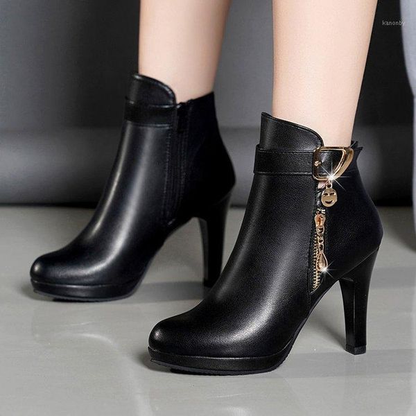 

boots fashion women autumn ankle for thin heel zipper casual female shoes leather botas shoes1, Black