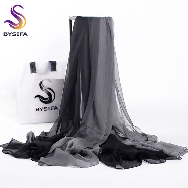 

bysifa] зима женщины шарфов марка твердая gradient длинный шелковый шарф wrap шаль bufandas новый серый черный шеи шарф 190 * 160см y201007, Blue;gray