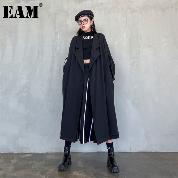 

eam] women black split joint long big size trench new lapel long sleeve loose fit windbreaker fashion spring autumn 2020 1z613 1031, Tan;black