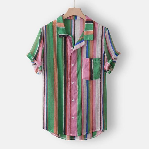 

men's summer shirts blouse 2020 casual button hawaii striped print beach short sleeve shirt beach blouses chemise homme1, White;black