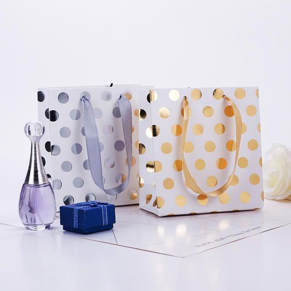 

gift wrap wholesale 20pcs/lot gold/silver dots bags with handles kraft paper bag mini present for jewelry / perfumes package