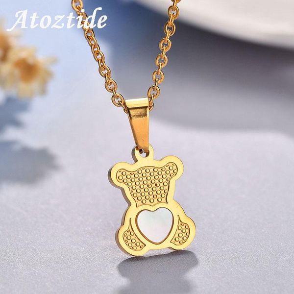 

pendant necklaces atoztide stainless steel cute cartoon animal necklace with bear butterfly giraffe lion dolphin gold chain gift for kid, Silver