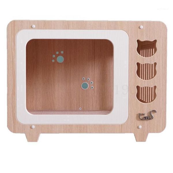 

cat beds & furniture retro tv color matching wooden house cat's nest toys 1