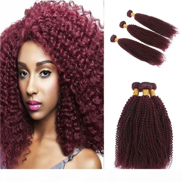 

burgundy 99j afro kinky curly hair extensions wine red 99j kinky curly hair weaves 3pcs lot malaysian virgin pure color human hair bundles, Black