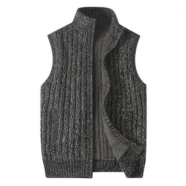 

men's winter thick lamb wool knitted vest plus size bust 132cm 4xl 5xl 6xl 7xl fashion casual stand collar sweater coat 3 colors1, Black;white