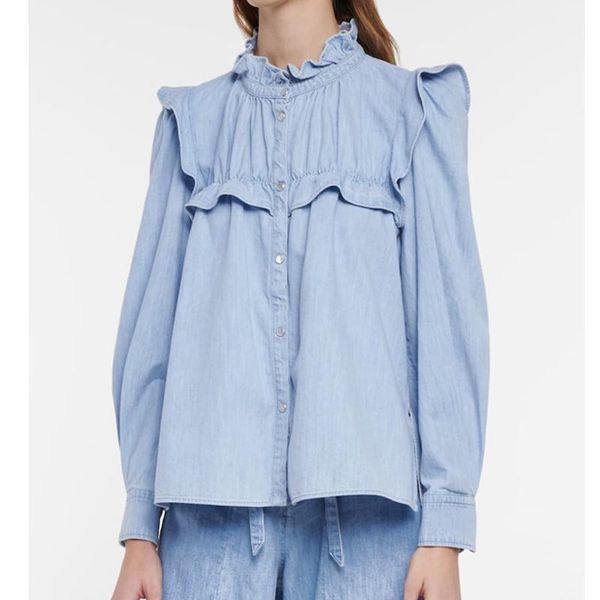 

women's blouses & shirts 2021 early spring simple and versatile sweet ruffled denim shirt fashionable loose women1, White