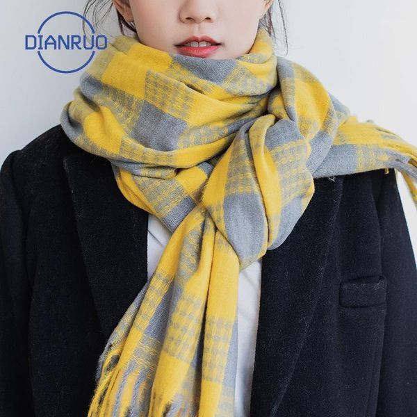 

scarves dianruo classic thickening women plaid autumn winter scarf warm 180*70cm fashion casual scarfs r3241, Blue;gray