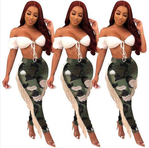 

women ripped hole tassels jeans camouflage bodycon high waist summer autumn pant slim skinny stretch denim trousers pants ljja3033, Blue