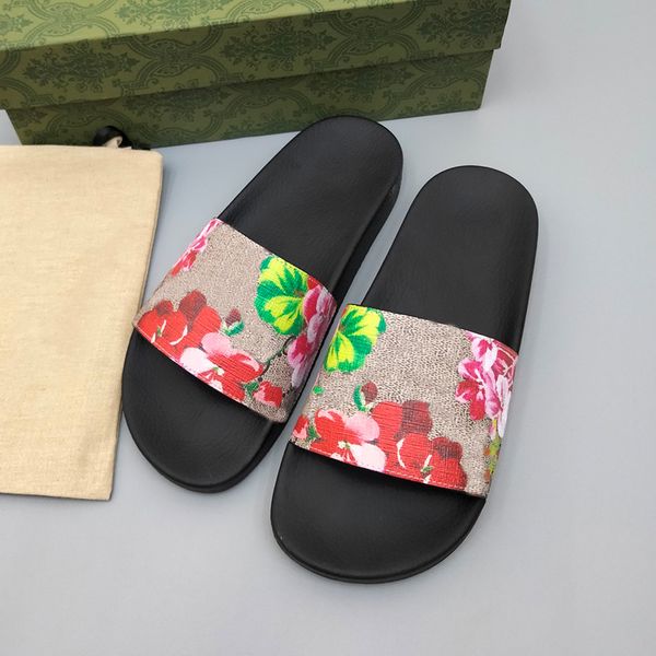 

slippers designer summer luxury slides sandals prints snake tiger flower real leather flats sliders slipper shoes with box, Black
