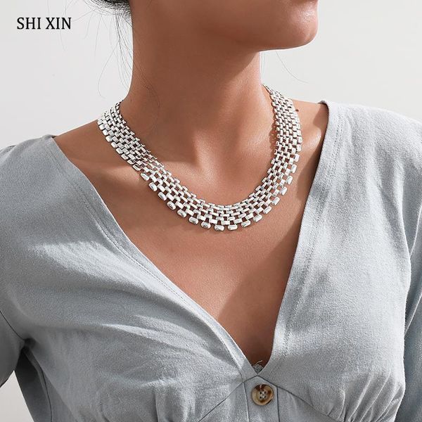 

chokers shixin hip hop short choker colar necklace for women silver color chunky necklaces on neck statement jewelry collier femme 2021, Golden;silver