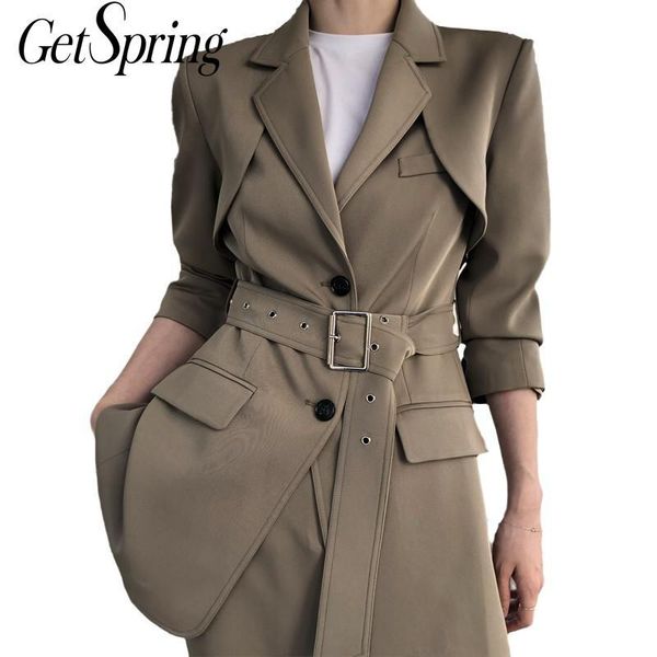 

getspring women suit blazer bandage vintage women blazers jackets casual stylish irregular womens blazers long sleeve 2020 new, White;black