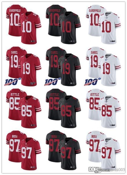 

men women youth san francisco 49ers 85 george kittle 10 jimmy garoppolo 19 deebo samuel 97 nick bosa red custom football jerseys, Black;red