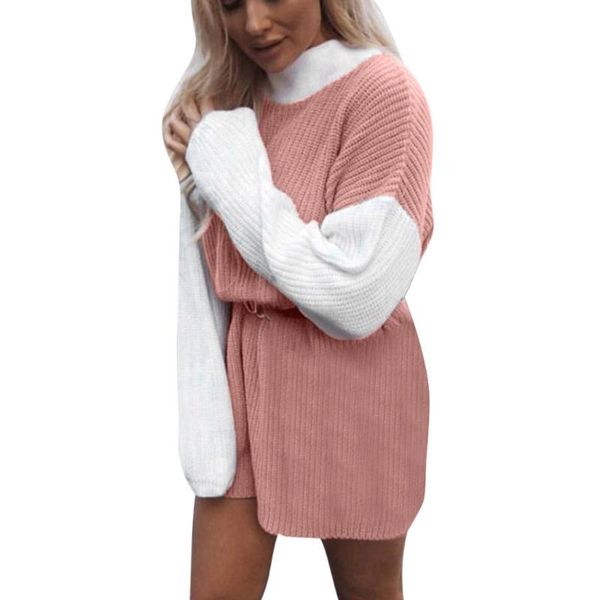 

fashion women's sweaters casual color blocking full sleeve turtleneck lazy loose sweater women's knitted rib pullover sueter#p1, White;black